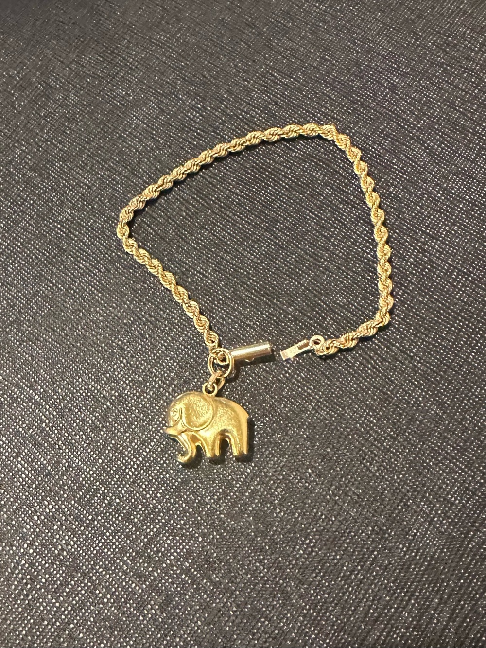 14K Gold Elephant Charm Rope Bracelet - Women Jewelry